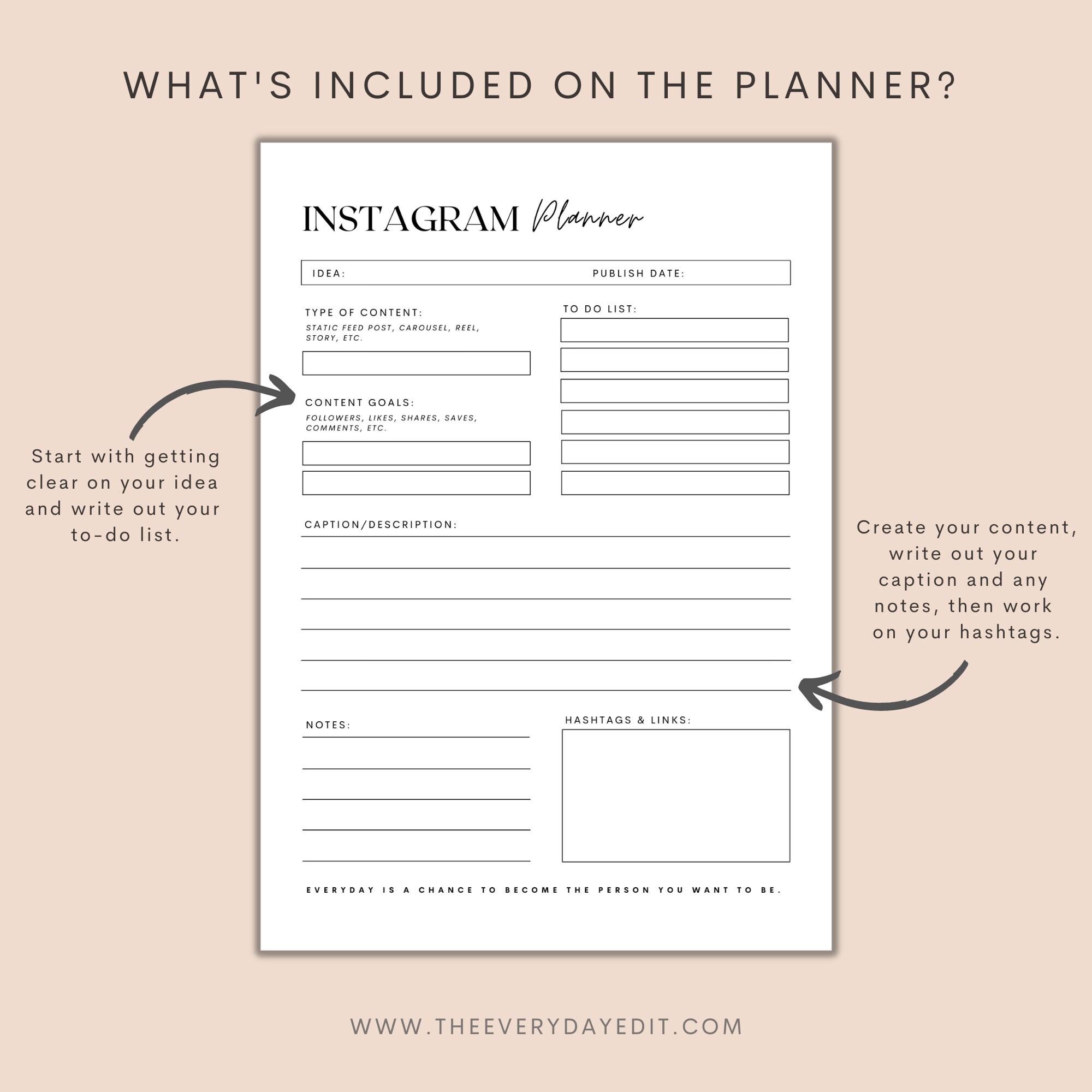 Instagram Planner Printable, Instagram Content Planner, Social Media ...