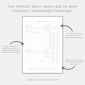 daily baby log printable, daily baby planner, daily planner printable, new mom planner, daily mom planner, caretaker log, nanny log, babysitter log, newborn log, toddler log, newborn planner, daily newborn log, planner insert printable