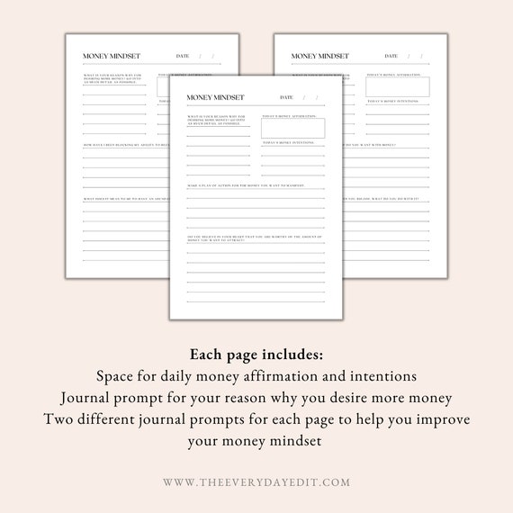 Money Mindset Journaling Pages Printable, Daily Journal Pages ...