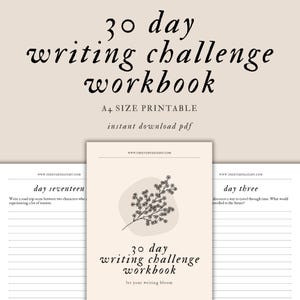 Cahier d&#39;exercices imprimable pour le défi d&#39;écriture 30 jours, instructions pour la rédaction de livre, instructions pour le journal, défi d&#39;écriture créative, téléchargement immédiat en PDF