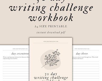 30 Day Writing Challenge Workbook Printable, Book Writing Prompts, Journal Prompts, Creative Writing Challenge, Instant Download PDF