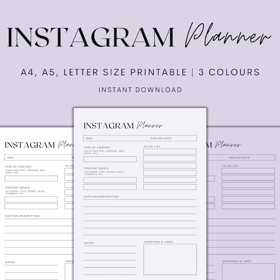 Instagram Planner Printable Social Media Planner Instagram - Etsy