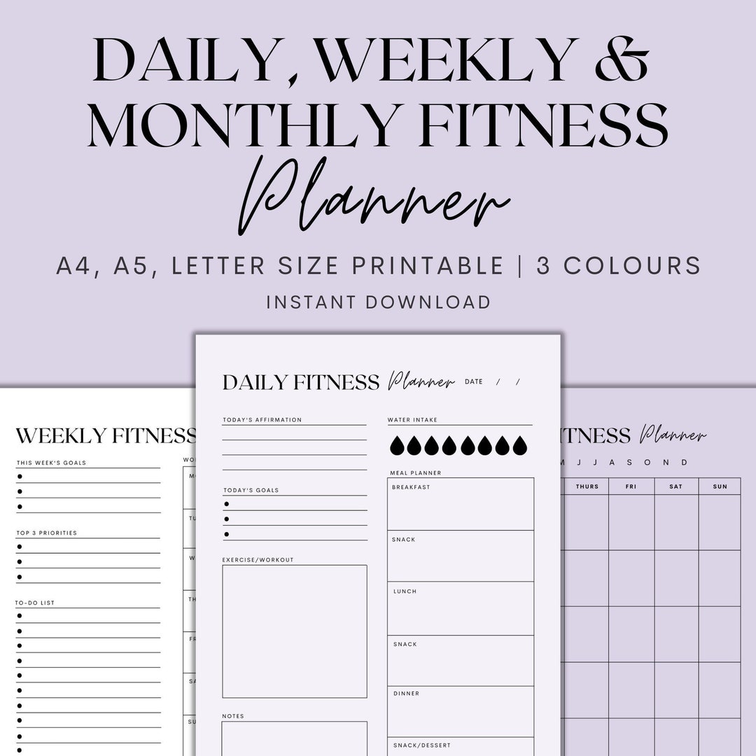 Fitness Planner Printable, Daily Planner, Weekly Planner, Monthly ...