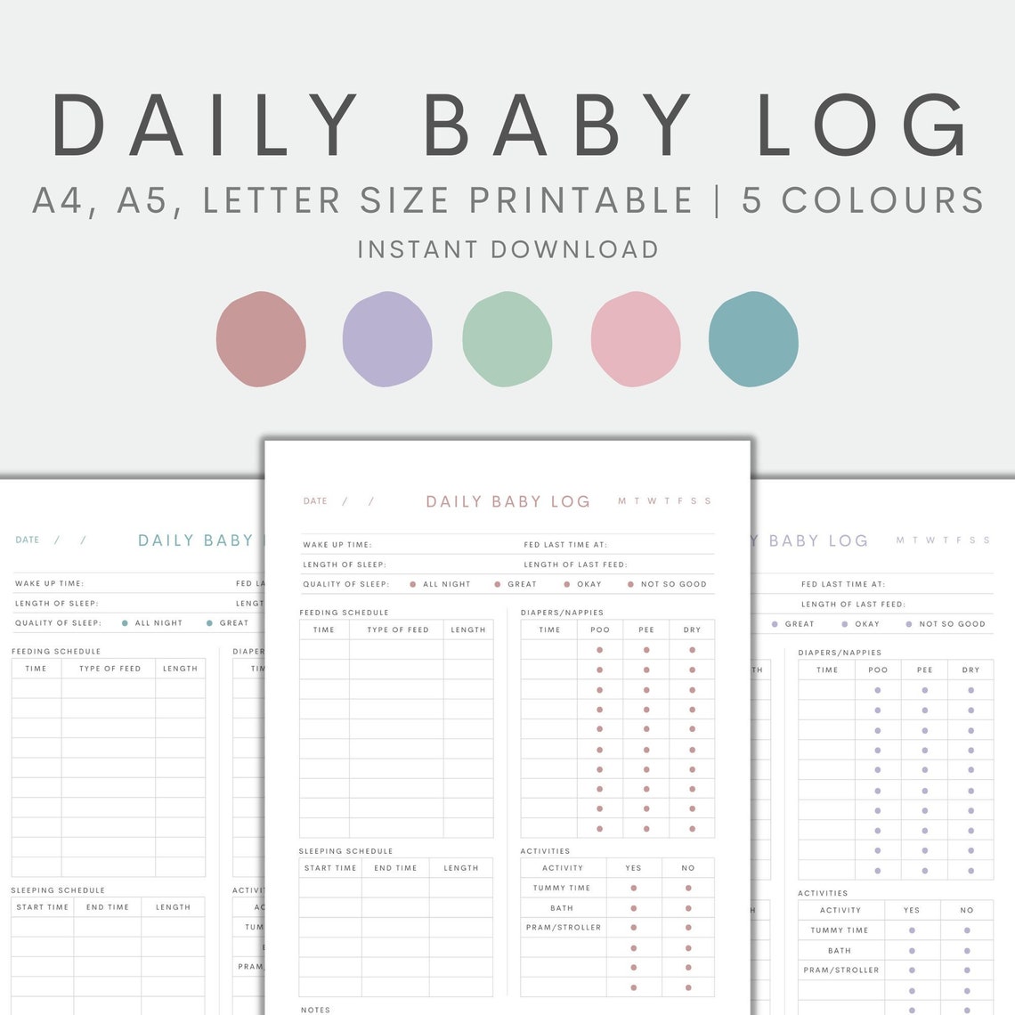 Daily Baby Log Baby Tracker Newborn Tracker Babysitter Log Etsy Australia
