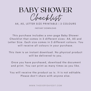 baby shower checklist printable, baby shower gift, baby shower printable, baby shower sign, baby shower tracker, event planner, event tracker, party planner, party tracker, minimalist planner, minimalist tracker, baby shower invite