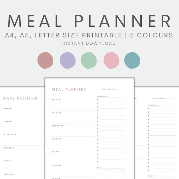 Meal Planner Printable Weekly Meal Plan Meal Tracker | Etsy