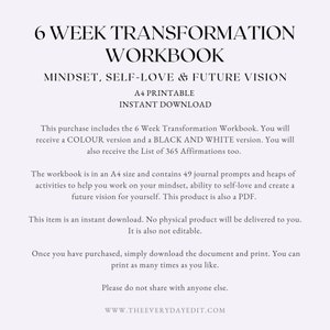6 Week Transformation Workbook Printable, Mindset Workbook, Glow up ...