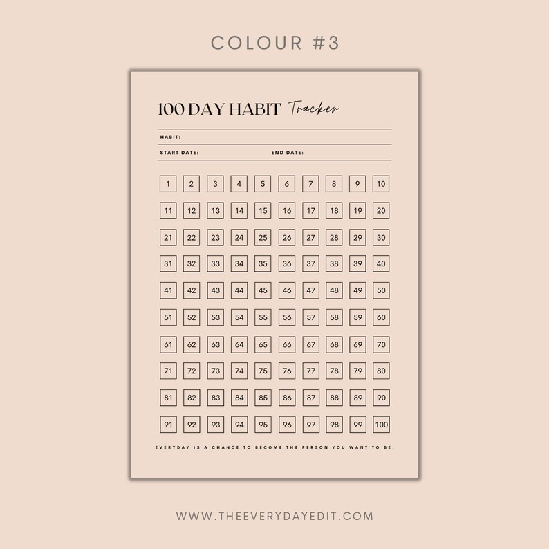 100 Day Habit Tracker Printable Habit Planner Goal Tracker Goal