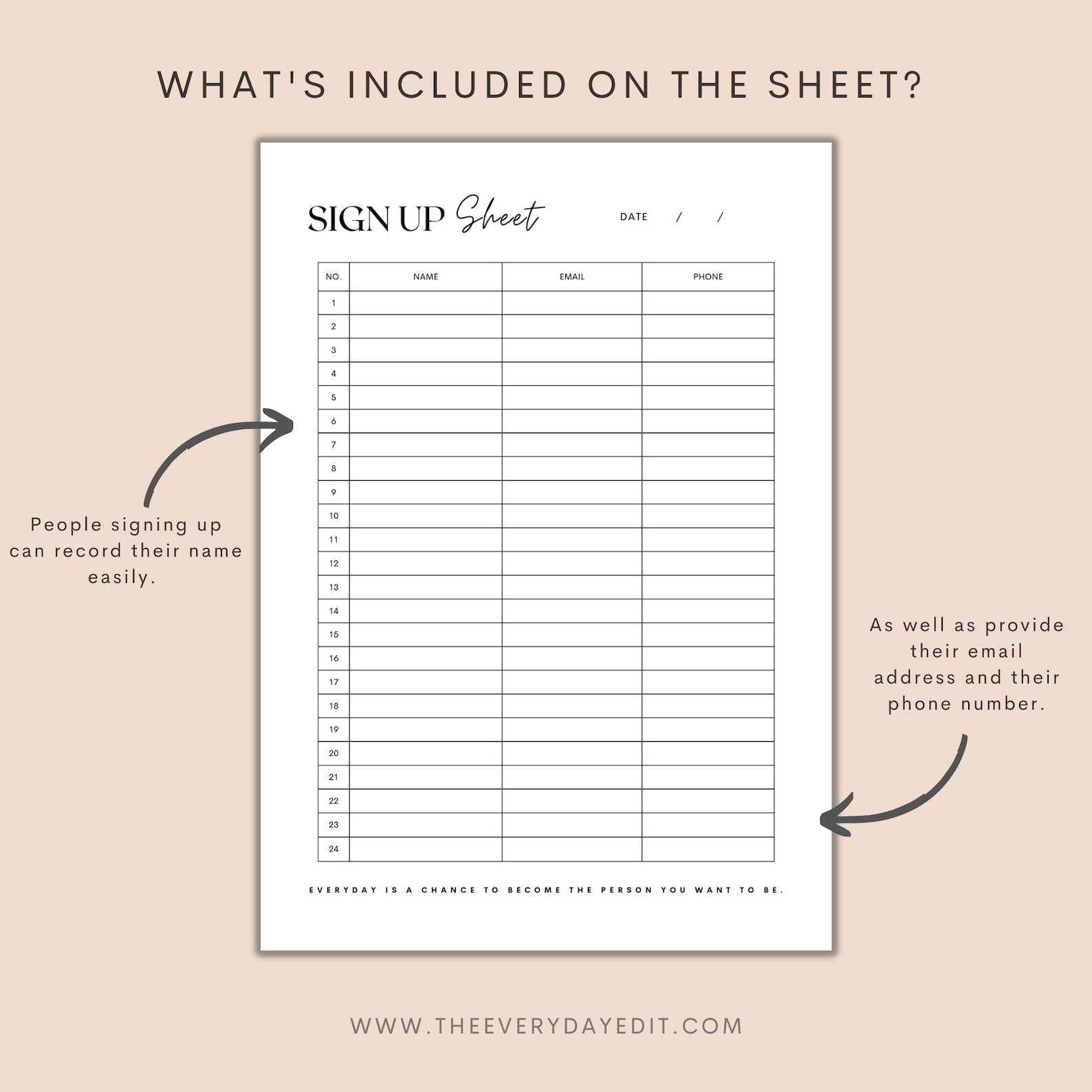 Sign up Sheet Printable, Sign up Form, Contact List, Contact ...