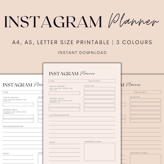 Instagram Planner Printable, Instagram Content Planner, Social Media Planner, Content Strategy, Social Media Planning, Instant Download PDF