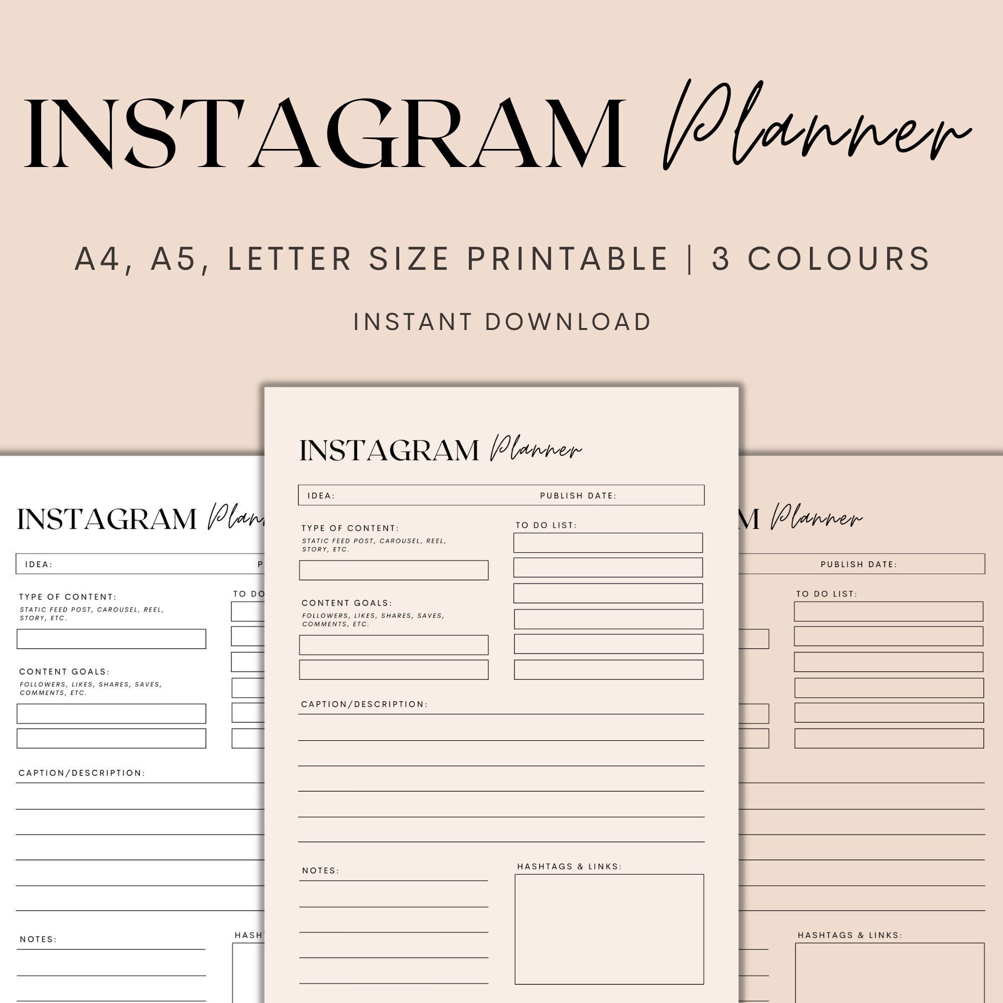 Instagram Planner Printable, Instagram Content Planner, Social Media ...