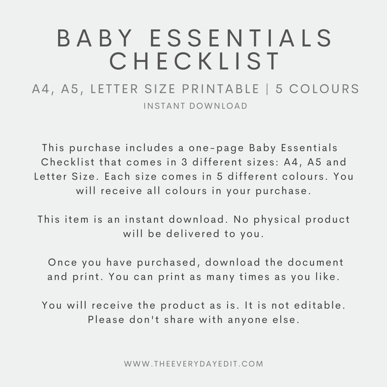 Baby Essentials Checklist Printable, Newborn Checklist, Nursery ...