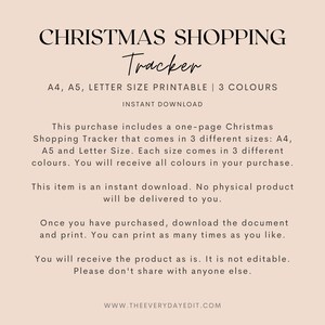 printable christmas shopping tracker, christmas list, christmas gift tracker, gift planner, holiday planner, minimalist planner, minimal planner, minimalist tracker, christmas shopping list, gift list, blush planner, blush tracker, pink planner