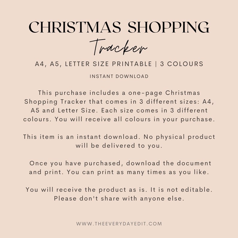 printable christmas shopping tracker, christmas list, christmas gift tracker, gift planner, holiday planner, minimalist planner, minimal planner, minimalist tracker, christmas shopping list, gift list, blush planner, blush tracker, pink planner