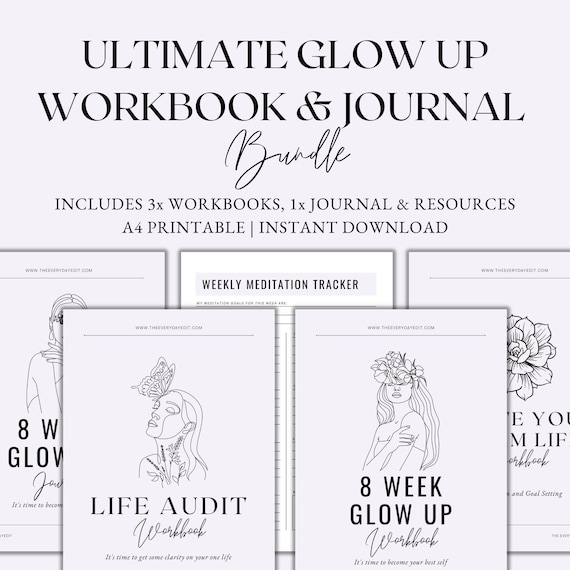 Ultimate Glow Up Workbook Bundle, Glow Up Journal Prompts, Goal Setting Workbook, Life Audit, Shadow Work Journal, Instant Download PDF