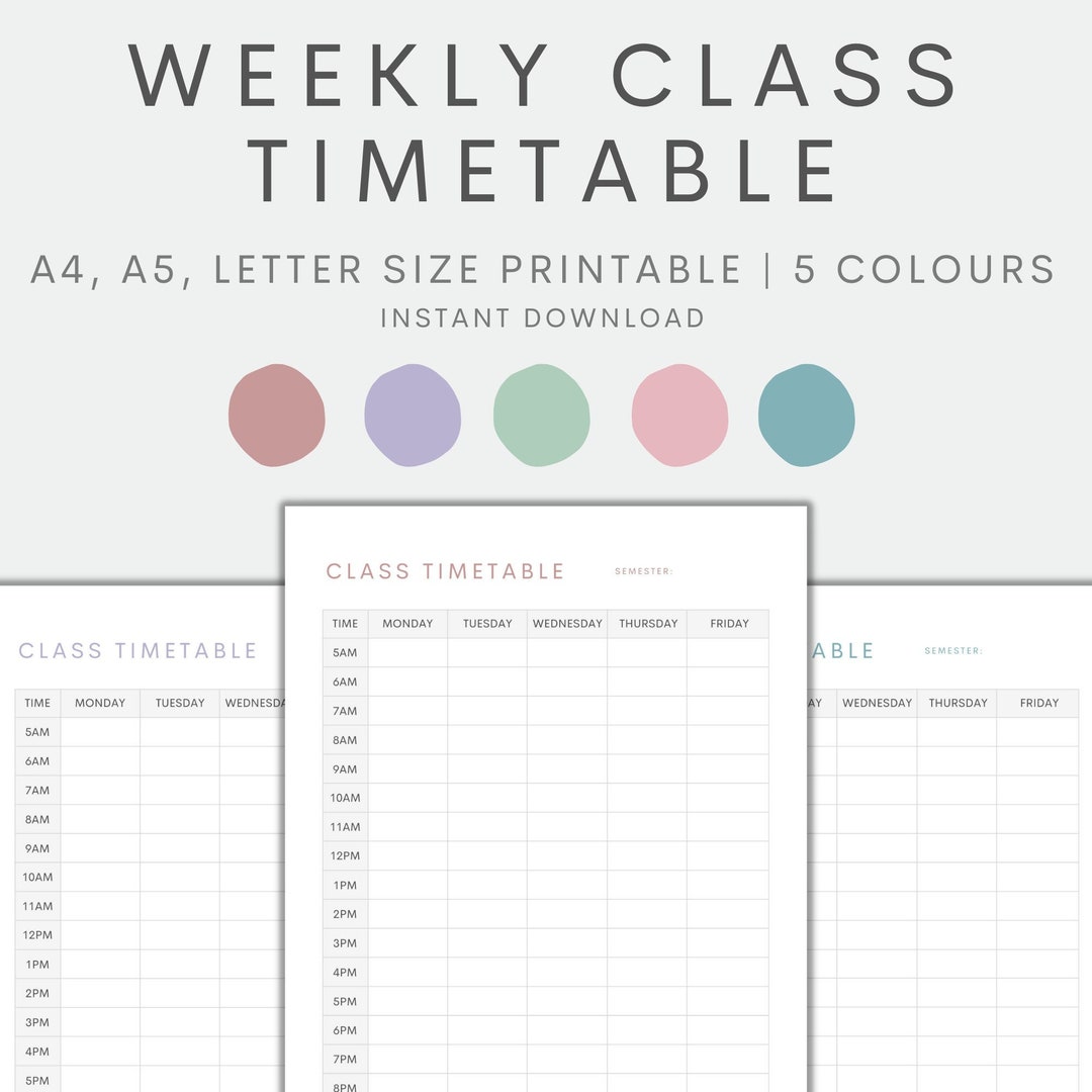 Weekly class timetable printable class schedule student etsy