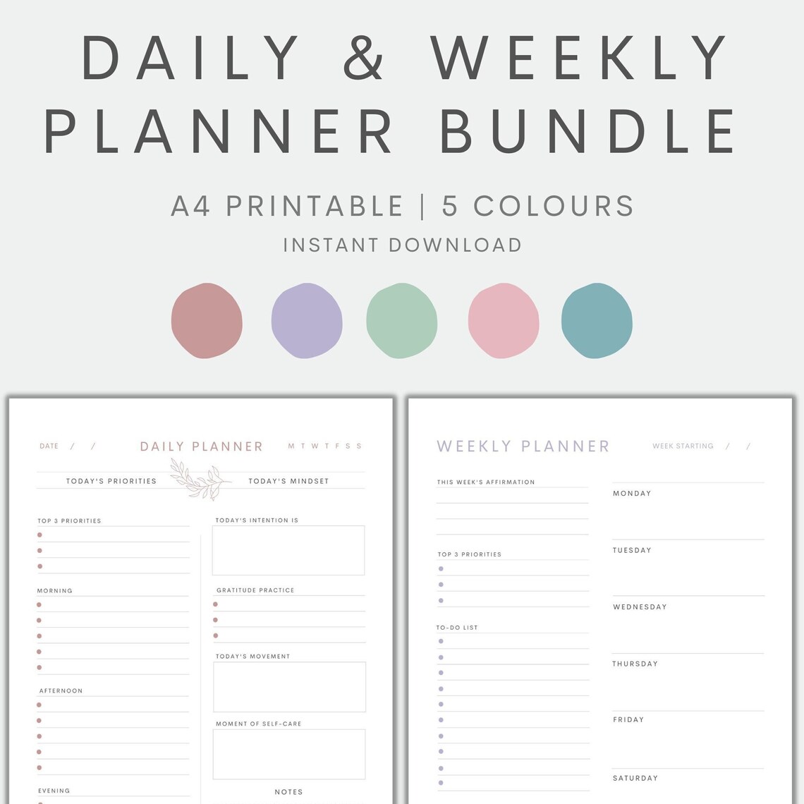 Daily Planner Printable, Weekly Planner Printable, Minimal Printable