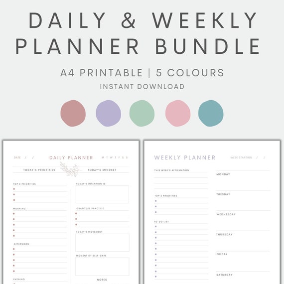 Daily Planner Printable Weekly Planner Printable Minimal | Etsy