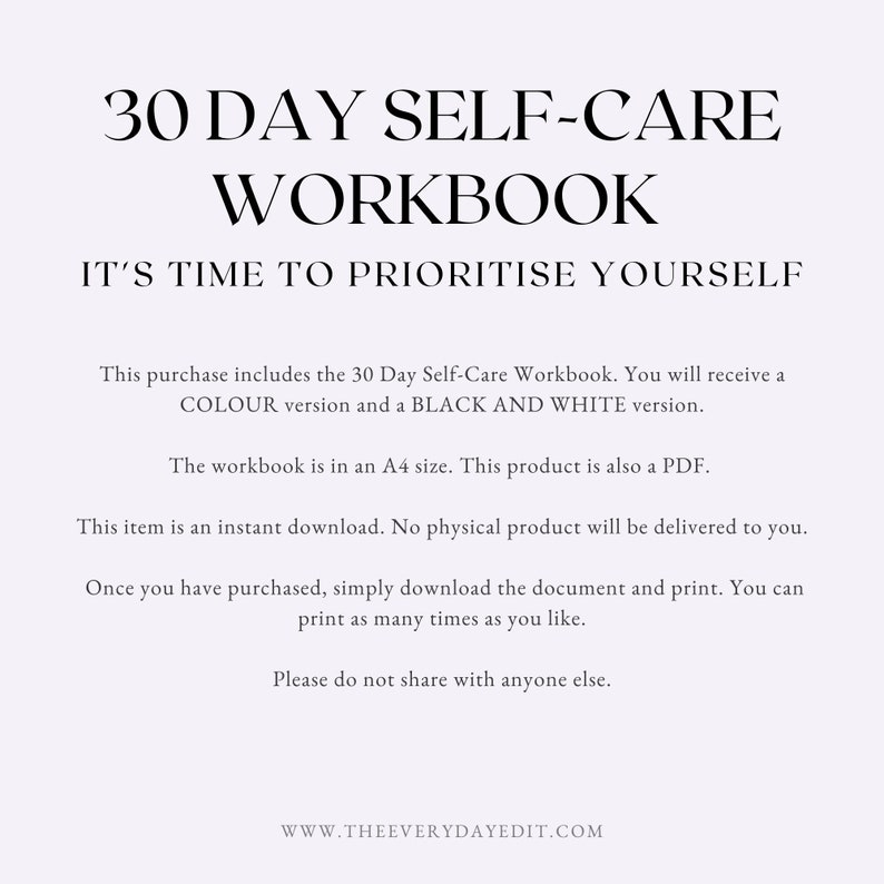 30 Day Self Care Workbook Printable, Self Care Planner Printable, Self ...