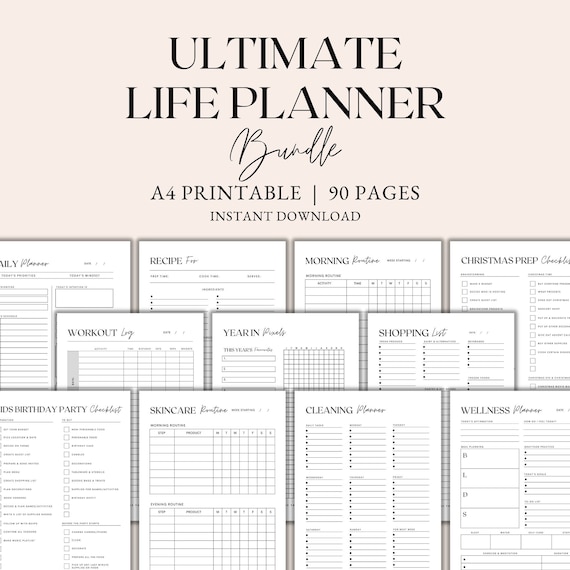 Ultimate Life Planner Printable Bundle, Minimalist Planner, Home Organisation, Life Tracker, Routine Planner, Instant Download PDF