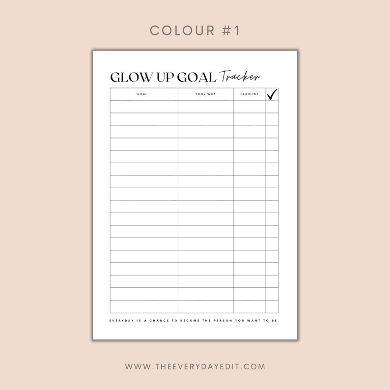 Glow up Goal Tracker Printable, Goal Planner Printable, Glow up Planner Insert, Personal Growth