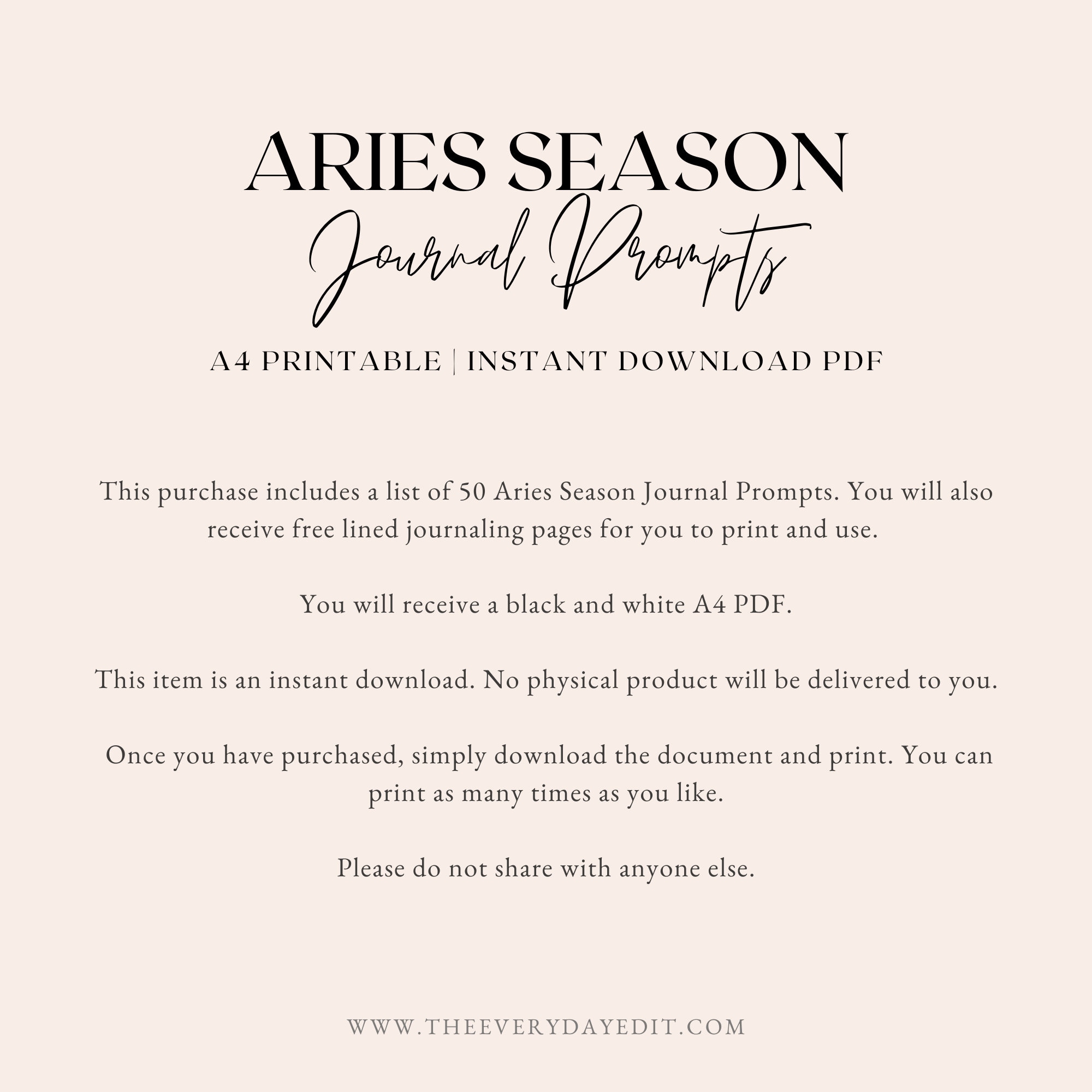 Aries Season Journal Prompts Printable Astrology Journal - Etsy