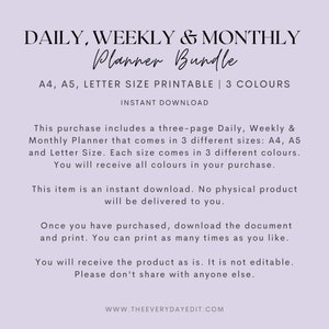 printable daily planner, printable weekly planner, printable monthly planner, printable undated calendar, planner bundle, planner insert printable, daily tracker printable, weekly tracker, monthly tracker, daily organizer, purple planner
