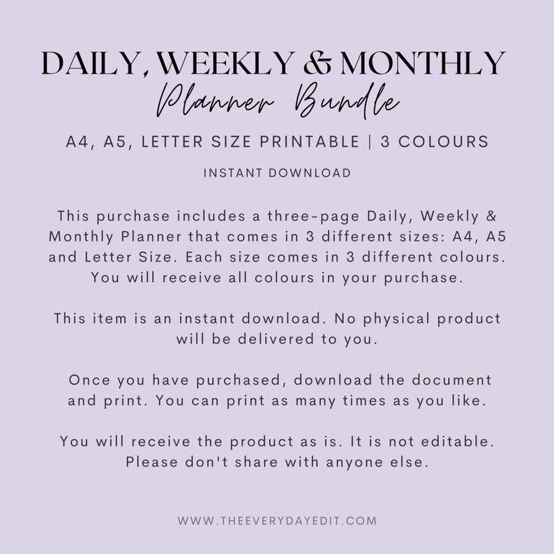 printable daily planner, printable weekly planner, printable monthly planner, printable undated calendar, planner bundle, planner insert printable, daily tracker printable, weekly tracker, monthly tracker, daily organizer, purple planner