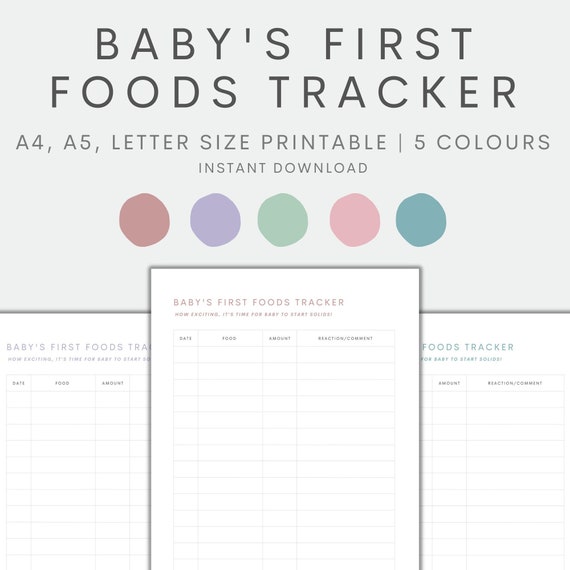 Baby's First Foods Tracker Printable, Baby Food Log, Baby Food Diary, Solid Food Tracker, Introducing Solids, Instant Download PDF