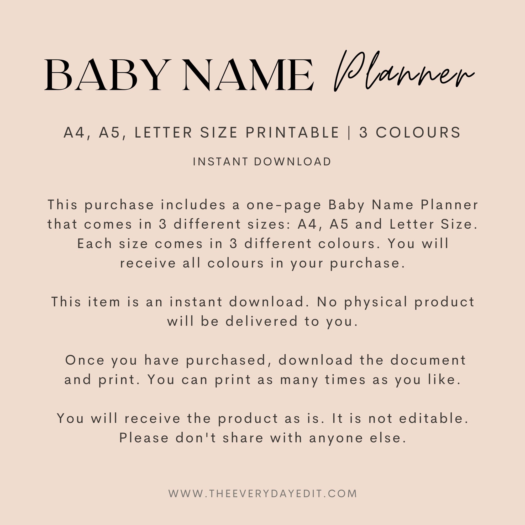 Baby Name Planner Printable, Baby Name Tracker, Baby Name Ideas ...