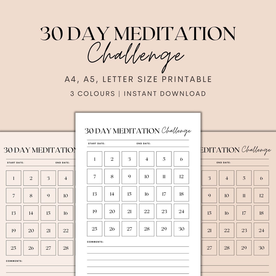 30 Day Meditation Challenge Printable, 30 Day Challenge, Meditation ...
