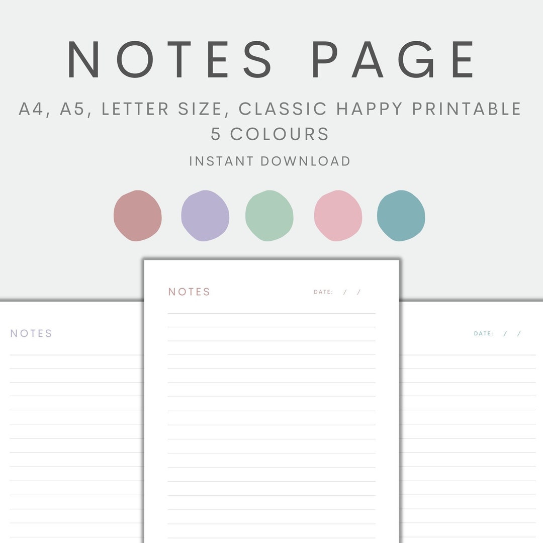 A3 Note Sheets Notes Page Printable, Lined Note Paper, Notes Planner Insert ...