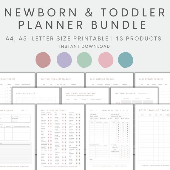 Newborn Planner Bundle, Newborn Planning Kit, Baby Tracker, Daily Baby Log, Babysitter Log, Baby First Foods, Nanny Log, Instant Download