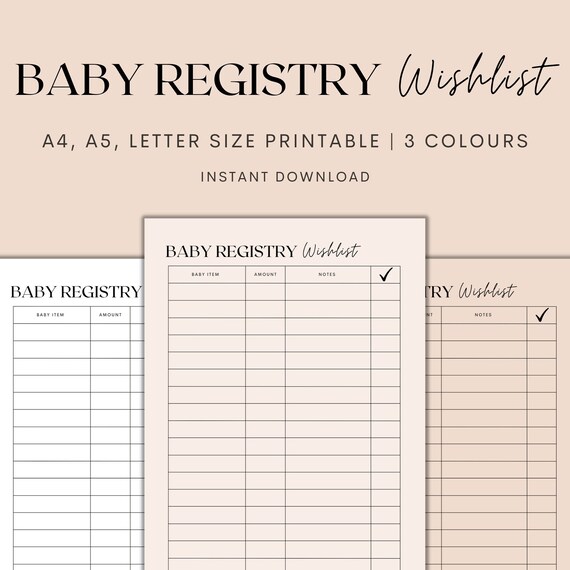 Baby Registry Wishlist Printable, Baby Planner Printable, Pregnancy Planner, New Mom Planner, Baby Shower Planner, Instant Download PDF