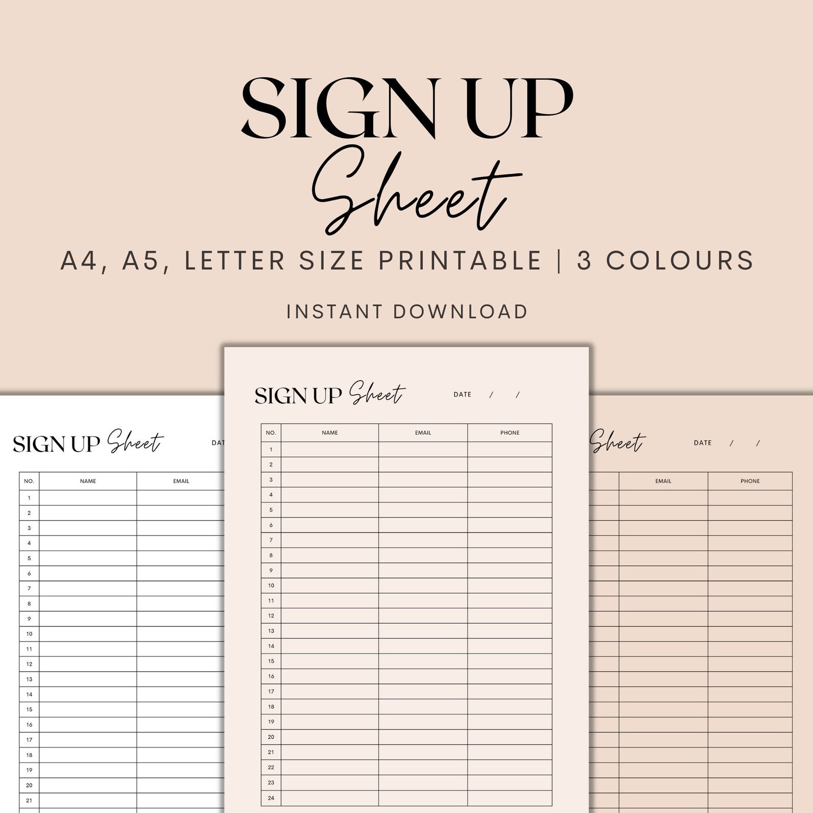 Paper Sign Ups Sign up Sheet Printable, Sign up Form, Contact List, Contact ...