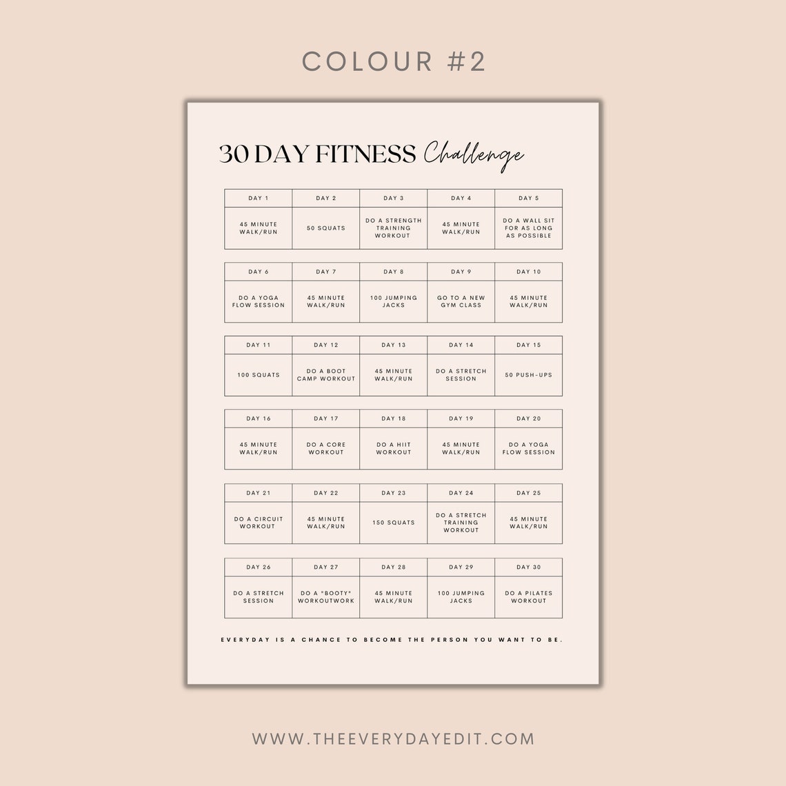 30 Day Fitness Challenge Printable, 30 Day Challenge, 30 Day Tracker ...