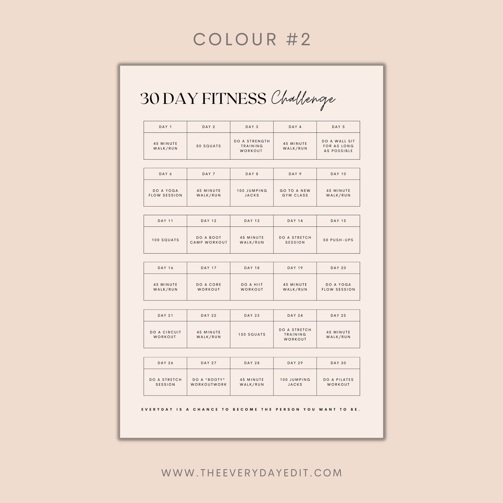 30 Day Fitness Challenge Printable, 30 Day Challenge, 30 Day Tracker ...