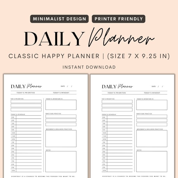 Classic Happy Planner Printable Daily Planner Printable - Etsy