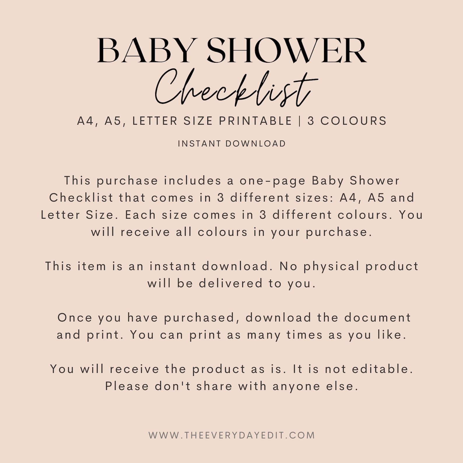 Baby Shower Checklist Printable, Baby Shower Planner Printable, Party