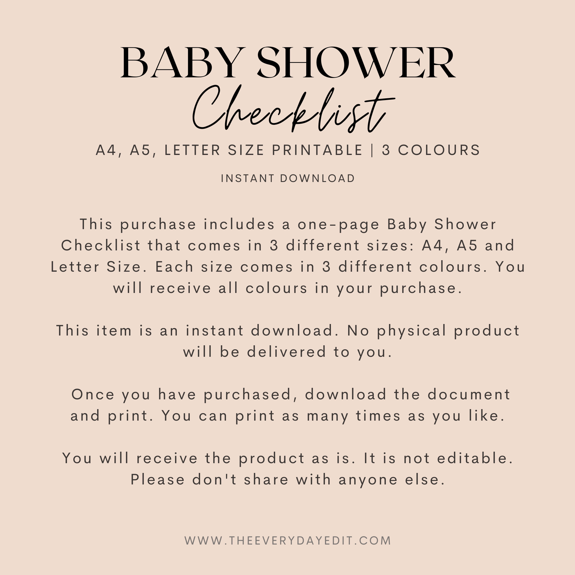 Baby Shower Checklist Printable, Baby Shower Planner Printable, Party ...