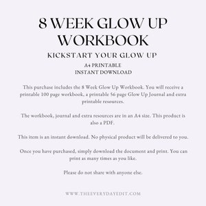 8 Week Glow up Workbook Printable, Goal Planner, Life Planner Printable ...