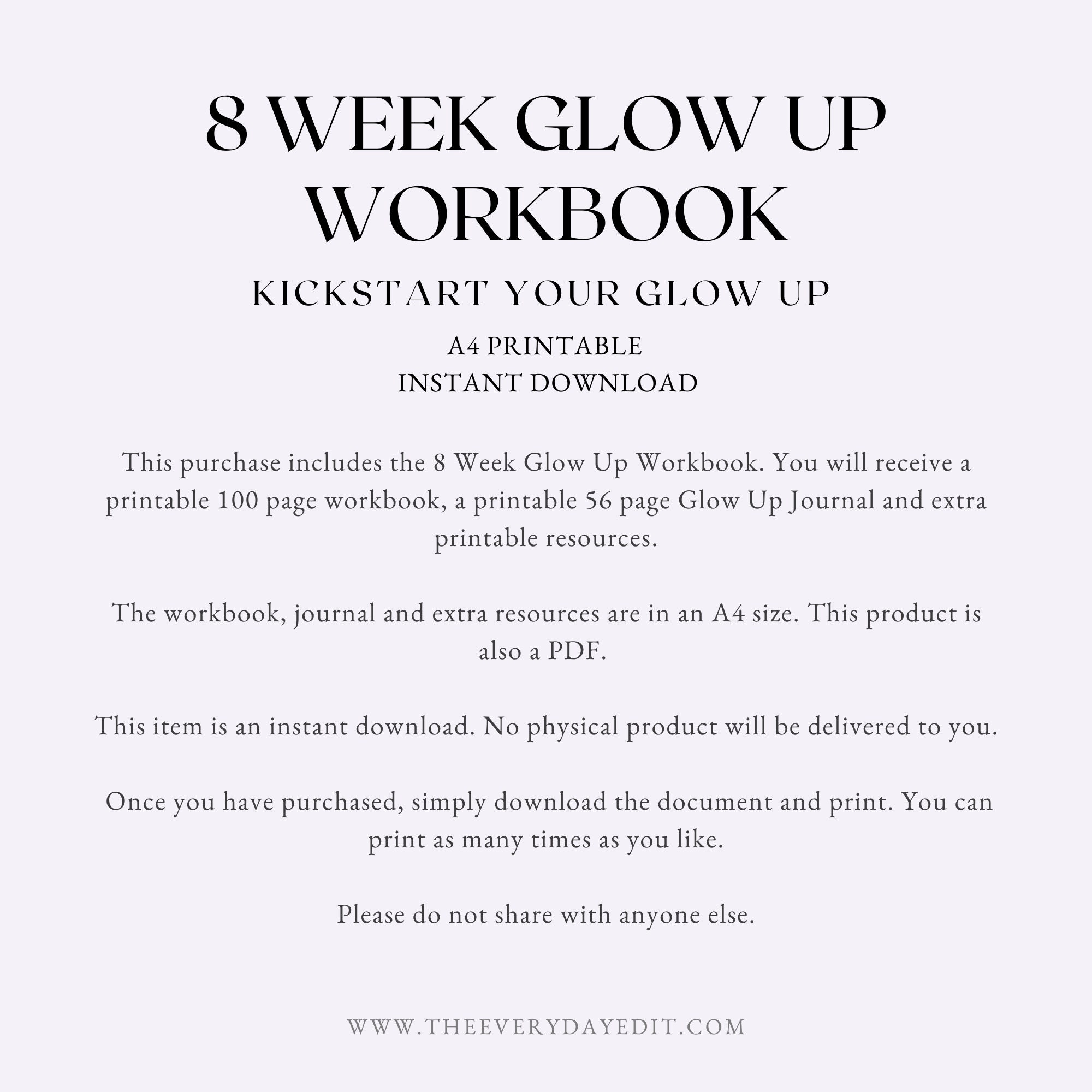8 Week Glow up Workbook Printable, Goal Planner, Life Planner Printable ...