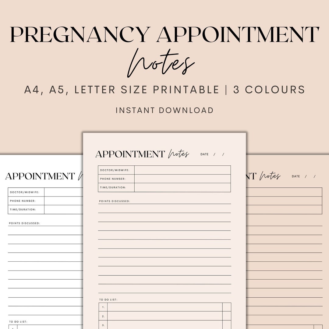 Pregnancy Appointment Notes Printable, Doctor Appointment Notes
