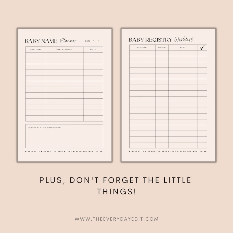 printable baby name planner, printable baby registry wishlist