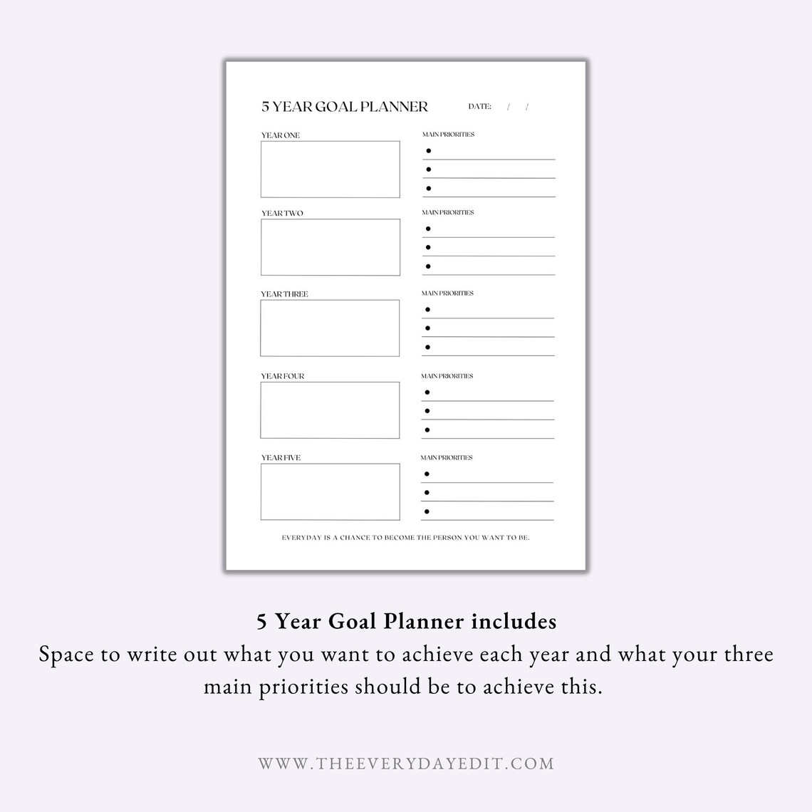 5 Year Goal Planner Printable, Goal Tracker Printable, Productivity ...