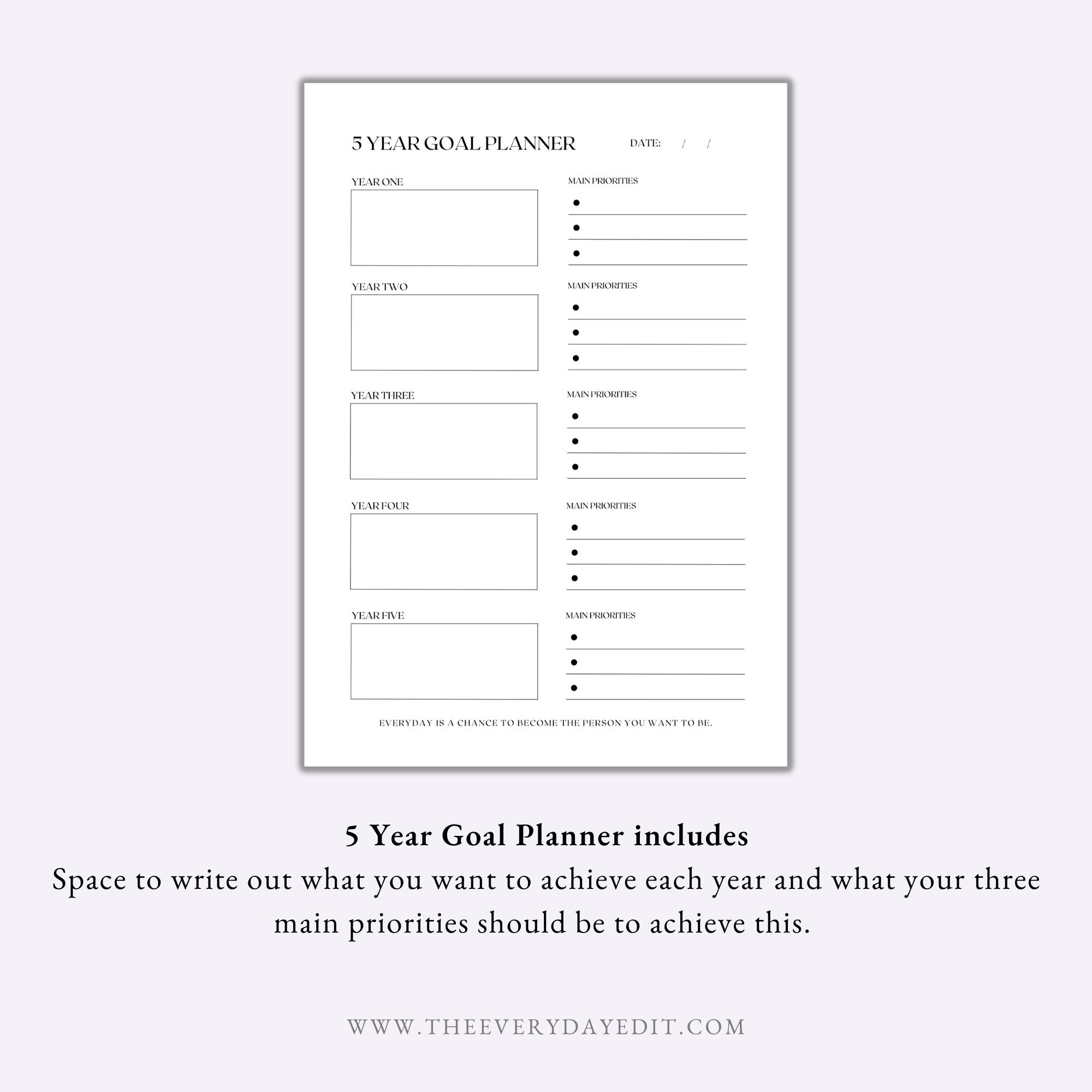 5 Year Goal Planner Printable, Goal Tracker Printable, Productivity ...