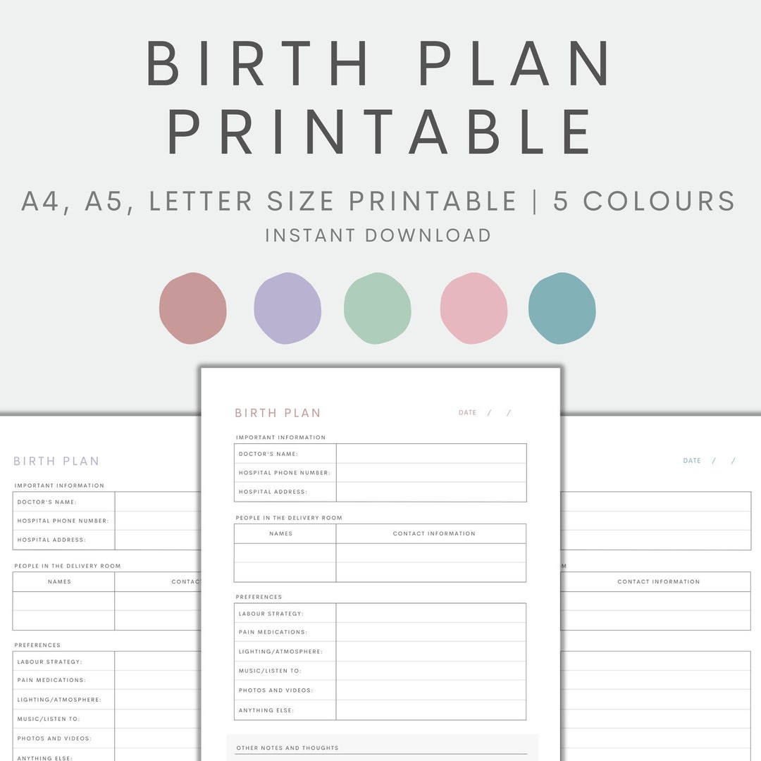 Birth Plan Printable Pregnancy Planner Printable Birth - Etsy Australia