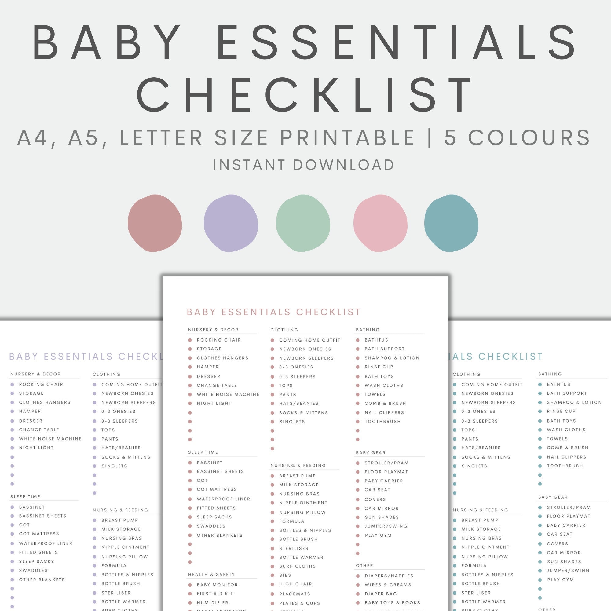 Baby Essentials Checklist Printable, Newborn Checklist, Nursery Checklist,  Baby Registry Checklist, Pregnancy Checklist, Instant Download 