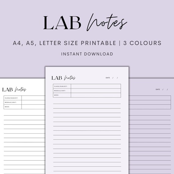 Lab Notes Tracker Printable Lab Notes Paper Lined Notes Etsy