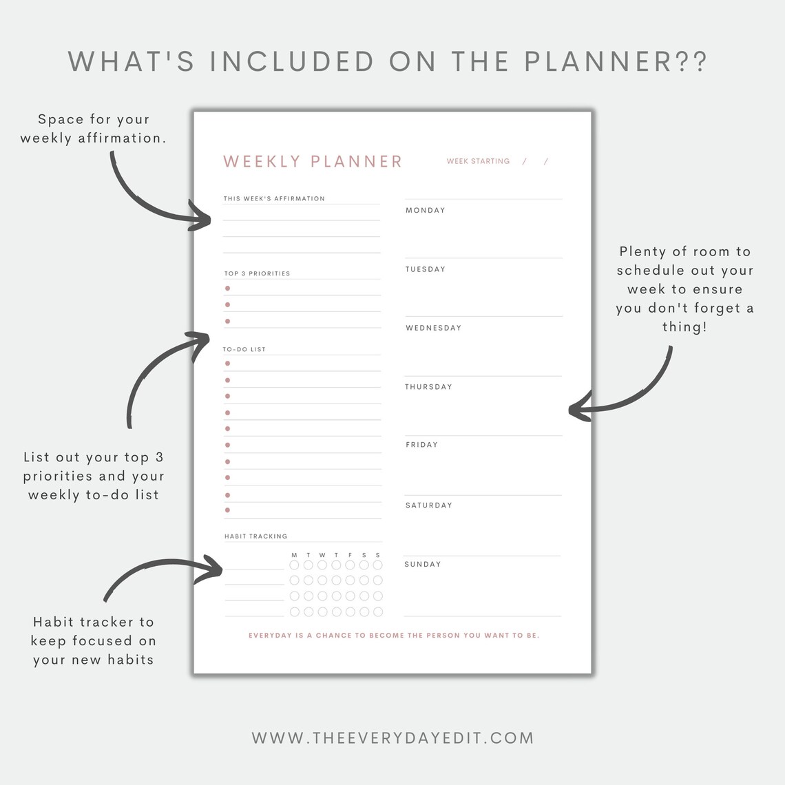 Daily Planner Printable, Weekly Planner Printable, Minimal Printable ...